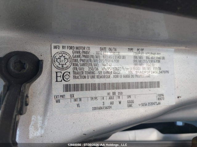 2016 Ford Focus Se მანქანა იყიდება აუქციონზე, vin: 1FADP3F24GL347076, აუქციონის ნომერი: 12665056