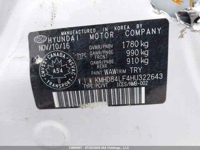 12665057 :رقم المزاد ، KMHD84LF4HU322643 vin ، 2017 Hyundai Elantra Se/value/limited مزاد بيع