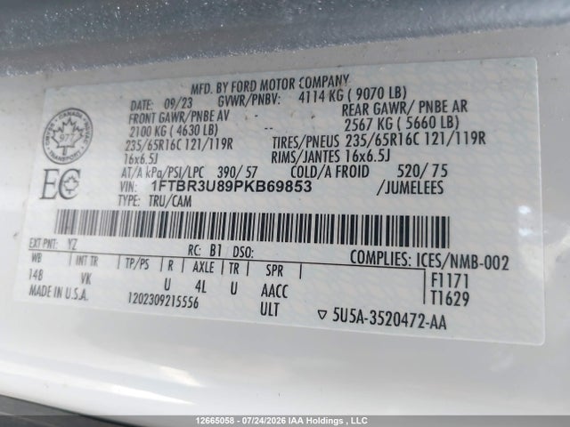 Aukcja sprzedaży 2023 Ford Transit T-250, vin: 1FTBR3U89PKB69853, numer aukcji: 12665058