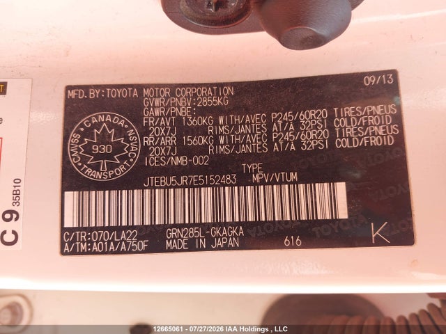 Продажа на аукционе авто 2014 Toyota 4runner Sr5/limited/trail, vin: JTEBU5JR7E5152483, номер лота: 12665061