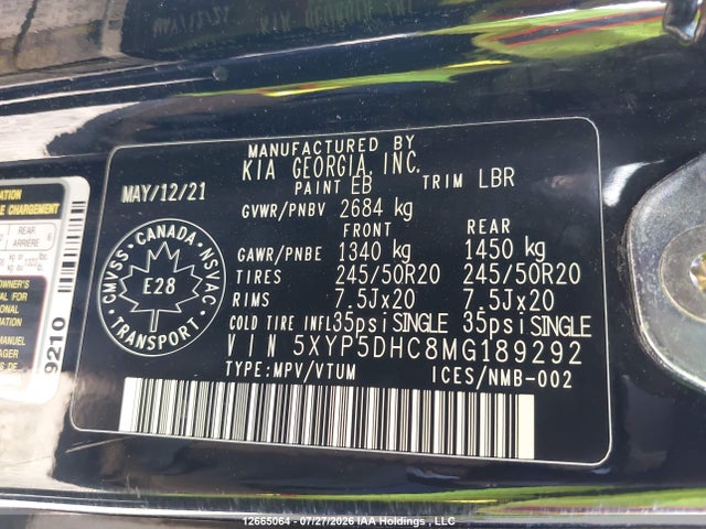 Продаж на аукціоні авто 2021 Kia Telluride Nightsky/sx/sx Limited, vin: 5XYP5DHC8MG189292, номер лоту: 12665064