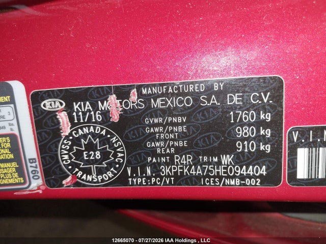 12665070 :رقم المزاد ، 3KPFK4A75HE094404 vin ، 2017 Kia Forte Ex/ex Luxury/ex+/lx/lx+ مزاد بيع