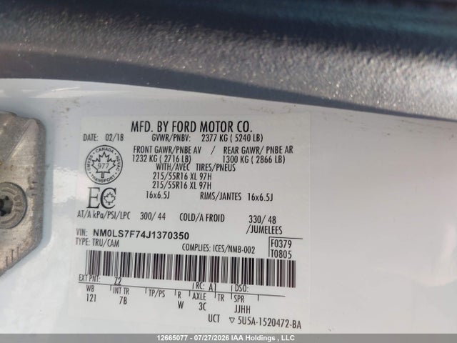 Продаж на аукціоні авто 2018 Ford Transit Connect Xlt, vin: NM0LS7F74J1370350, номер лоту: 12665077