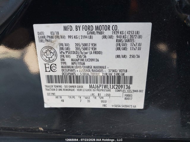 Ford Ecosport Titanium 2018 MAJ6P1WL1JC209136 Image 18