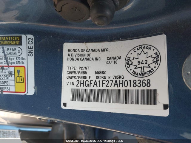 Продаж на аукціоні авто 2010 Honda Civic Dx, vin: 2HGFA1F27AH018368, номер лоту: 12665089