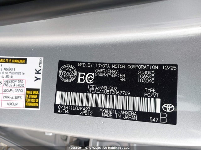 12665091 :رقم المزاد ، JTDACACU8T3067769 vin ، 2026 Toyota Prius Plug-in Hybrid Se مزاد بيع