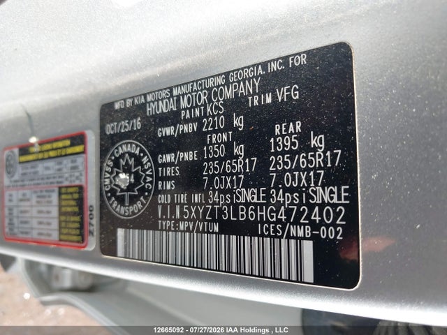 Продаж на аукціоні авто 2017 Hyundai Santa Fe Sport, vin: 5XYZT3LB6HG472402, номер лоту: 12665092