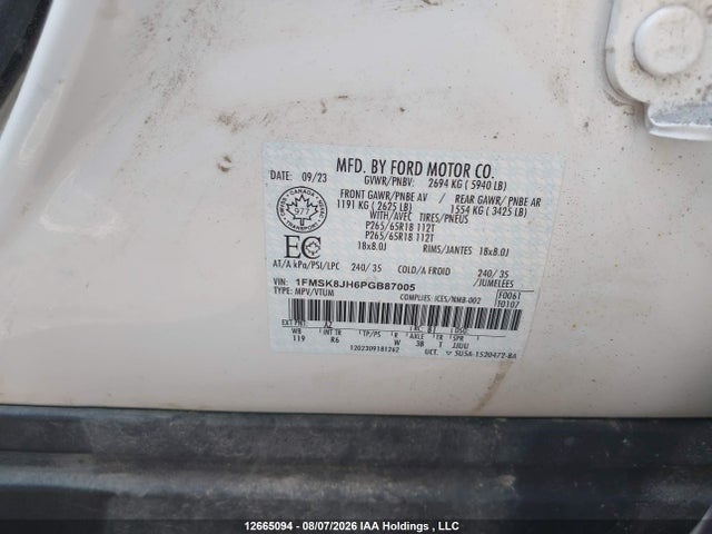 1FMSK8JH6PGB87005 Ford Explorer Timberline