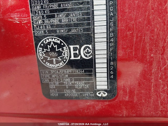 2023 Infiniti Qx50 Sport მანქანა იყიდება აუქციონზე, vin: 3PCAJ5FB4PF118264, აუქციონის ნომერი: 12665104