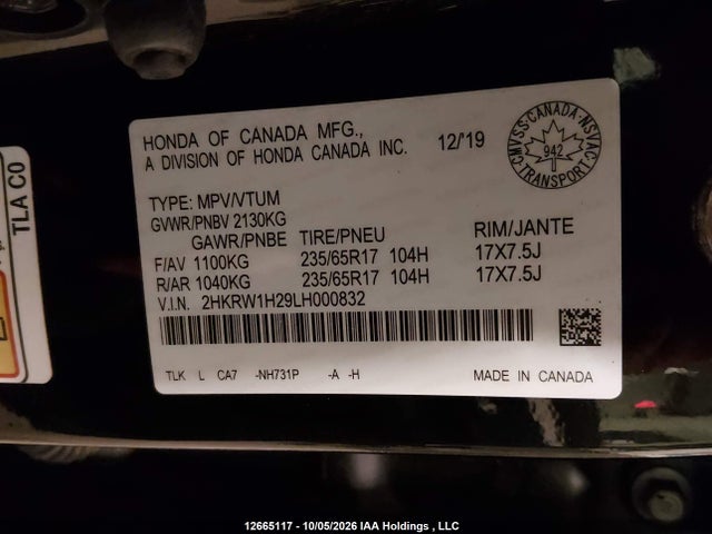 Honda CR-V 2020 2HKRW1H29LH000832 Image 9