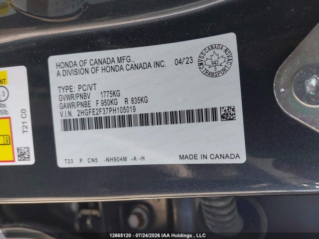 Honda Civic 2023 2HGFE2F37PH105019 Image 9