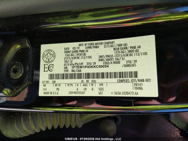 Продаж на аукціоні авто 2019 Ford F150 Police Responder, vin: 1FTEW1P43KKC80054, номер лоту: 12665128