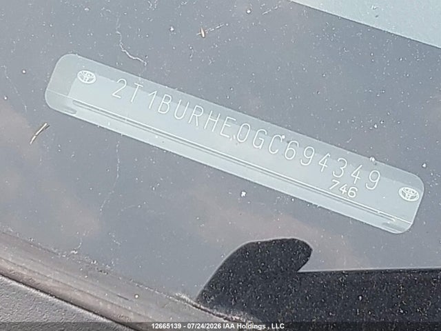 12665139 :رقم المزاد ، 2T1BURHE0GC694349 vin ، 2016 Toyota Corolla L/le/le Pls/prm/s/s Pls مزاد بيع