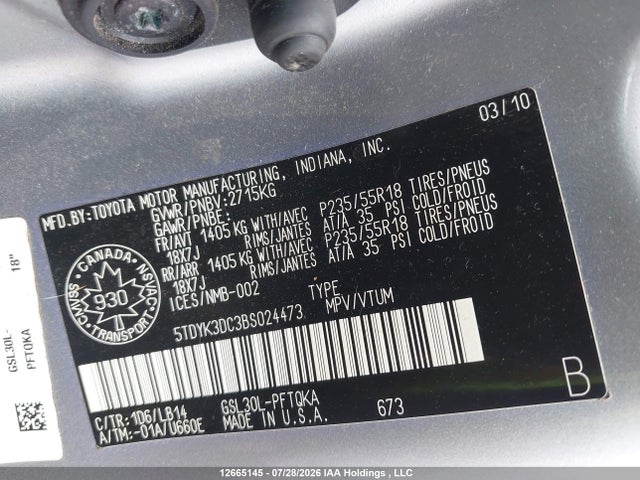 Продаж на аукціоні авто 2011 Toyota Sienna Xle 7 Passenger, vin: 5TDYK3DC3BS024473, номер лоту: 12665145