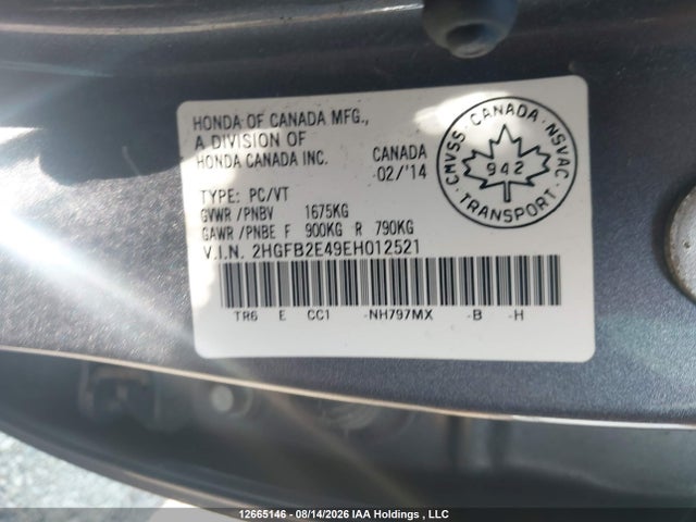 Honda Civic Lx 2014 2HGFB2E49EH012521 Image 9