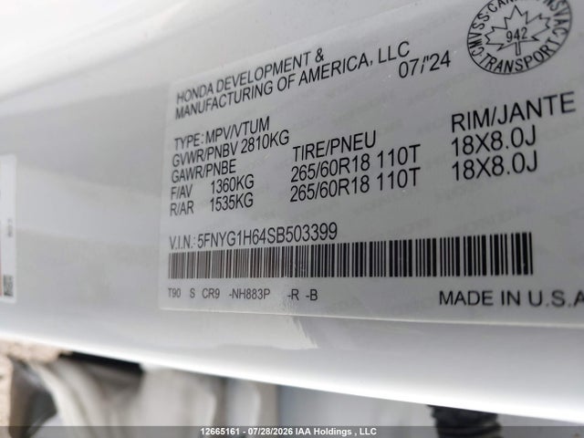 2025 Honda Pilot Trailsport მანქანა იყიდება აუქციონზე, vin: 5FNYG1H64SB503399, აუქციონის ნომერი: 12665161