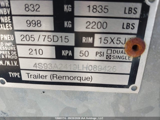 Aukcja sprzedaży 2020 Gregory Attenuator Trailer, vin: 4S93A2419LH089426, numer aukcji: 12665174