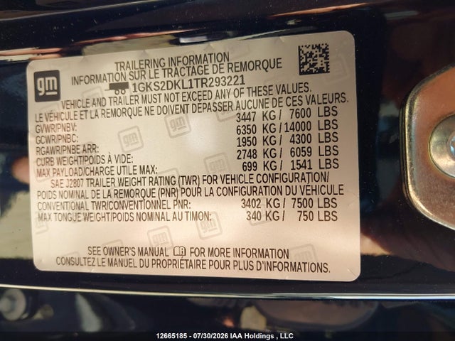 Продаж на аукціоні авто 2026 Gmc Yukon Denali 4wd, vin: 1GKS2DKL1TR293221, номер лоту: 12665185