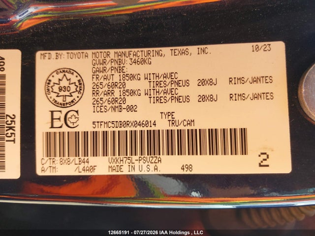 5TFMC5DB0RX046014 Toyota Tundra Hybrid Platinum 4x4