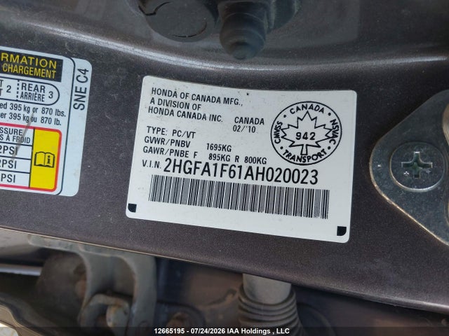 Продаж на аукціоні авто 2010 Honda Civic Lx-s, vin: 2HGFA1F61AH020023, номер лоту: 12665195