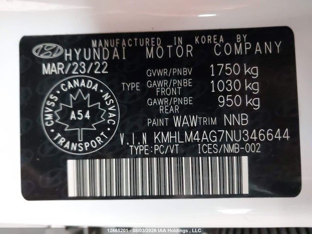 KMHLM4AG7NU346644 Hyundai Elantra