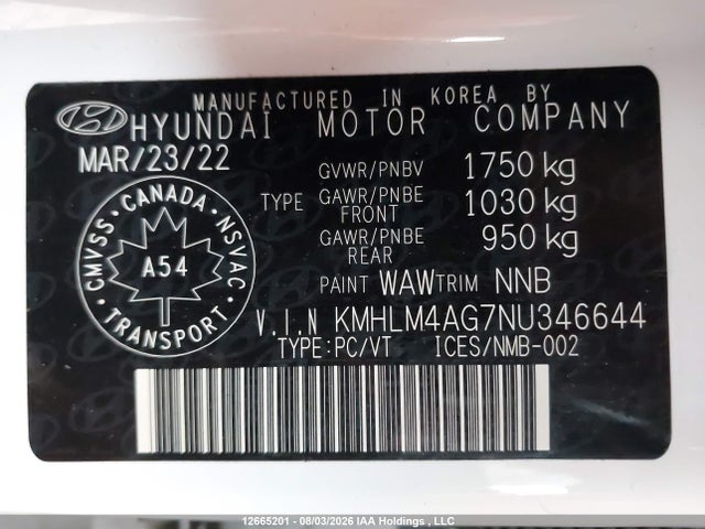 KMHLM4AG7NU346644 Hyundai Elantra