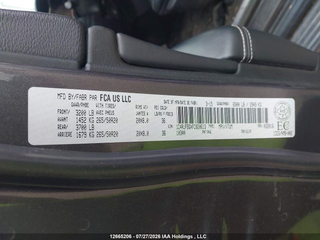2015 Jeep Grand Cherokee Limited მანქანა იყიდება აუქციონზე, vin: 1C4RJFBGXFC820613, აუქციონის ნომერი: 12665206