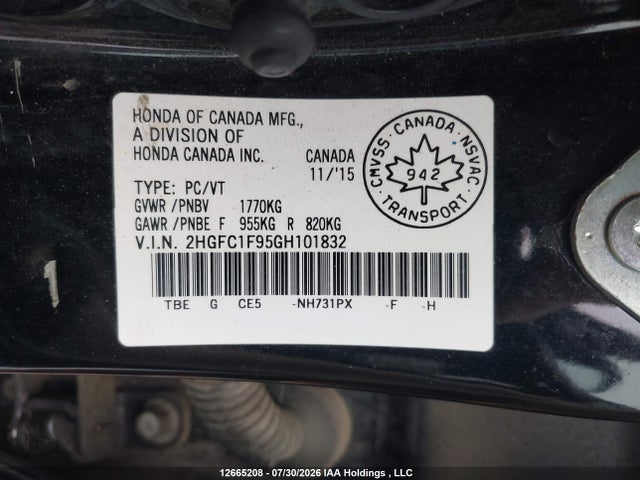 Honda Civic Touring 2016 2HGFC1F95GH101832 Image 9