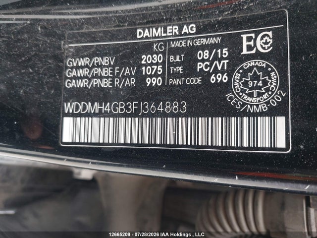 WDDMH4GB3FJ364883 Mercedes-Benz B 250 4matic Sports Tourer