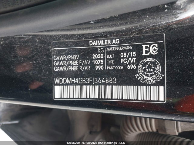 WDDMH4GB3FJ364883 Mercedes-Benz B 250 4matic Sports Tourer