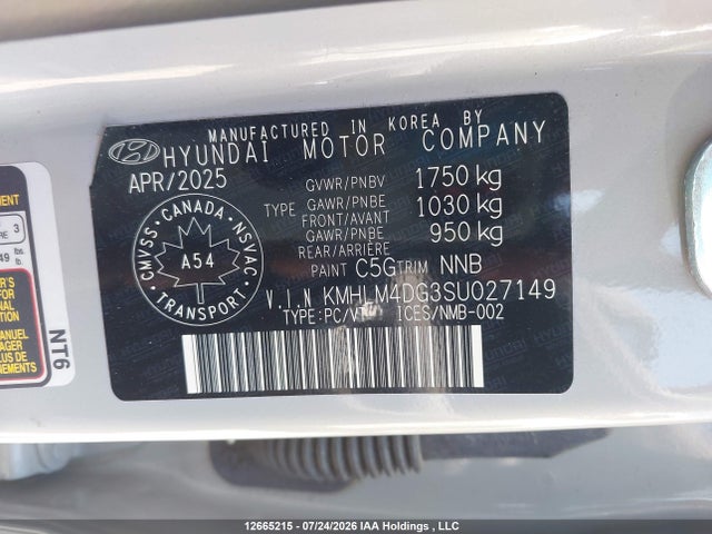 12665215 :رقم المزاد ، KMHLM4DG3SU027149 vin ، 2025 Hyundai Elantra Sel Sport مزاد بيع
