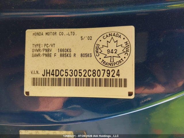 Aukcja sprzedaży 2002 Acura Rsx Type S, vin: JH4DC53052C807924, numer aukcji: 12665221