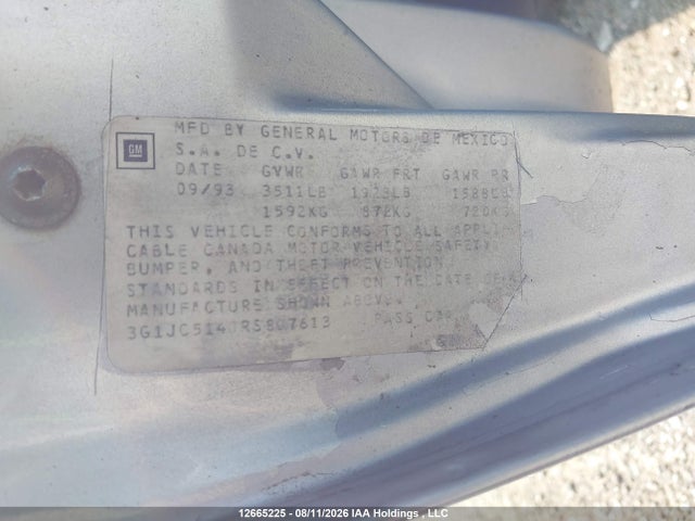1994 Chevrolet Cavalier მანქანა იყიდება აუქციონზე, vin: 3G1JC5140RS807613, აუქციონის ნომერი: 12665225