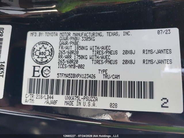 5TFMA5DBXPX123426 Toyota Tundra Crewmax Platinum/crewmax 1794