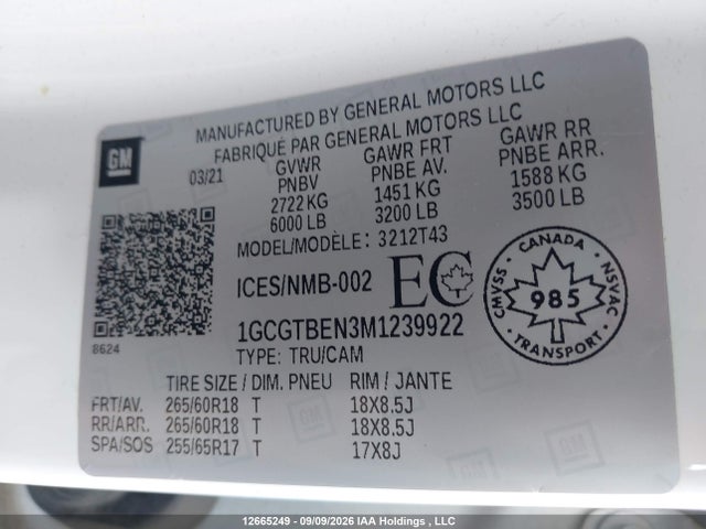 Chevrolet Colorado 2021 1GCGTBEN3M1239922 Image 19