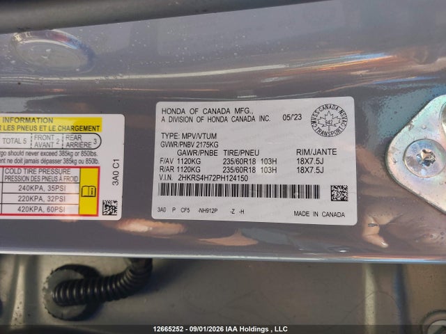 2023 Honda Cr-v Exl მანქანა იყიდება აუქციონზე, vin: 2HKRS4H72PH124150, აუქციონის ნომერი: 12665252