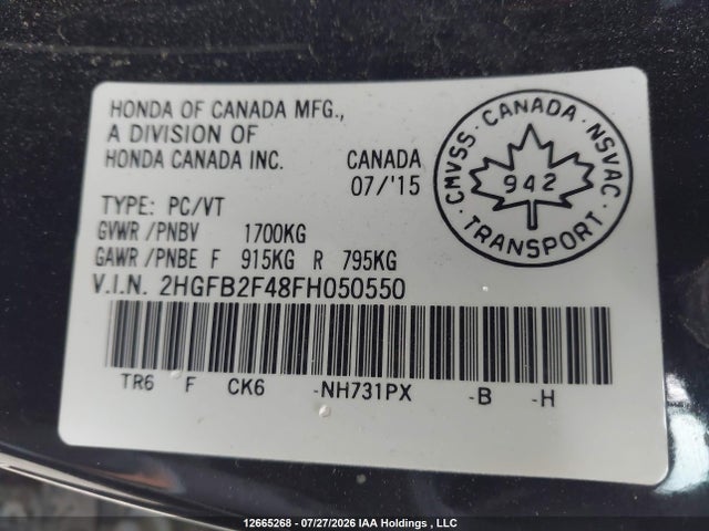 Honda Civic Lx 2015 2HGFB2F48FH050550 Image 19