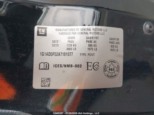 Продажа на аукционе авто 2010 Chevrolet Cobalt, vin: 1G1AD5F52A7181077, номер лота: 12665287