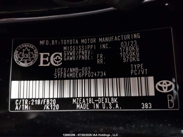 12665296 :رقم المزاد ، 5YFB4MDE6PP024734 vin ، 2023 Toyota Corolla Le مزاد بيع