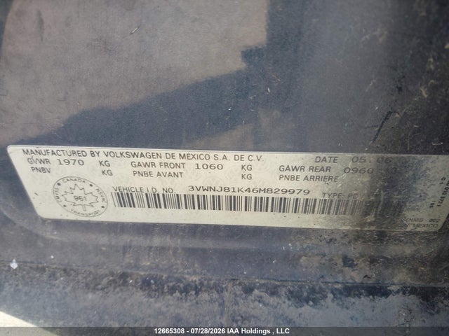 Продажа на аукционе авто 2006 Volkswagen Jetta 2.0t Option Package 3, vin: 3VWNJ81K46M829979, номер лота: 12665308