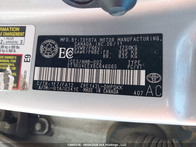 Aukcja sprzedaży 2011 Toyota Corolla Matrix, vin: 2T1KU4EEXBC646065, numer aukcji: 12665316