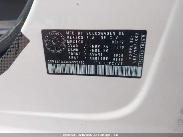 Aukcja sprzedaży 2012 Volkswagen Jetta Sel, vin: 3VWLX7AJ3CM392740, numer aukcji: 12604744