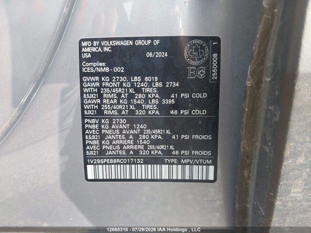 2024 Volkswagen Id.4 Pro S მანქანა იყიდება აუქციონზე, vin: 1V29SPE88RC017132, აუქციონის ნომერი: 12665318