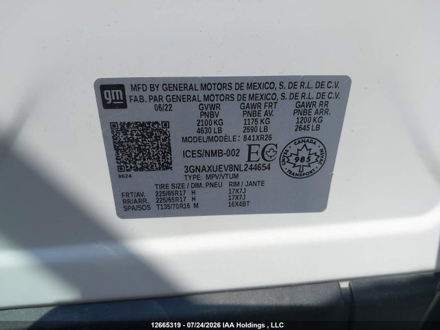 Chevrolet EQUINOX LT 2022 3GNAXUEV8NL244654 Image 9