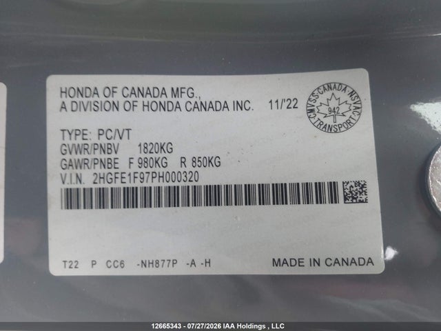 Honda Civic Touring 2023 2HGFE1F97PH000320 Image 9