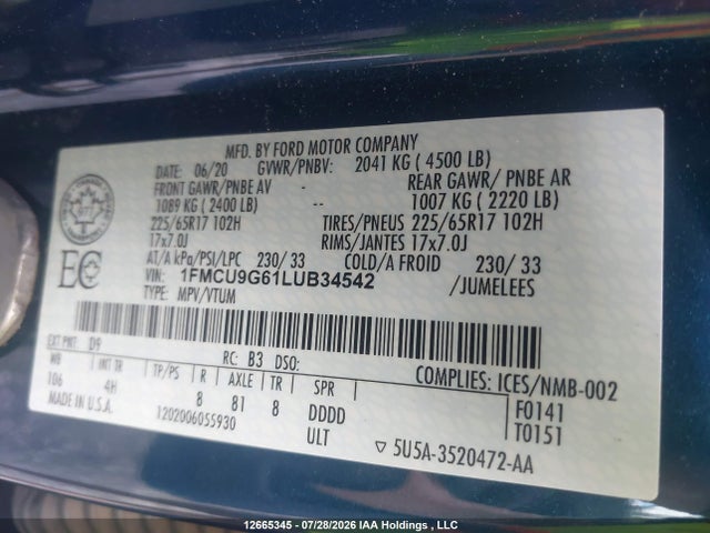 Ford ESCAPE SE 2020 1FMCU9G61LUB34542 Image 9