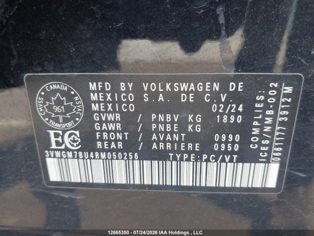 Aukcja sprzedaży 2024 Volkswagen Jetta Highline, vin: 3VWGM7BU4RM050256, numer aukcji: 12665350