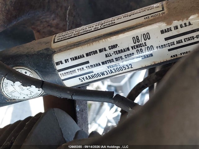 2001 Yamaha Yfm40 F მანქანა იყიდება აუქციონზე, vin: 5Y4AH06W31A300532, აუქციონის ნომერი: 12665355