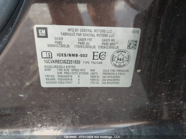 Aukcja sprzedaży 2016 Chevrolet Silverado 1500 Lt, vin: 1GCVKREC0GZ251839, numer aukcji: 12639980