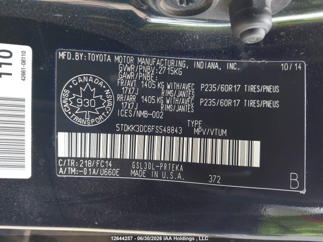 Toyota Sienna Le V6 2015 5TDKK3DC6FS548843 Image 21